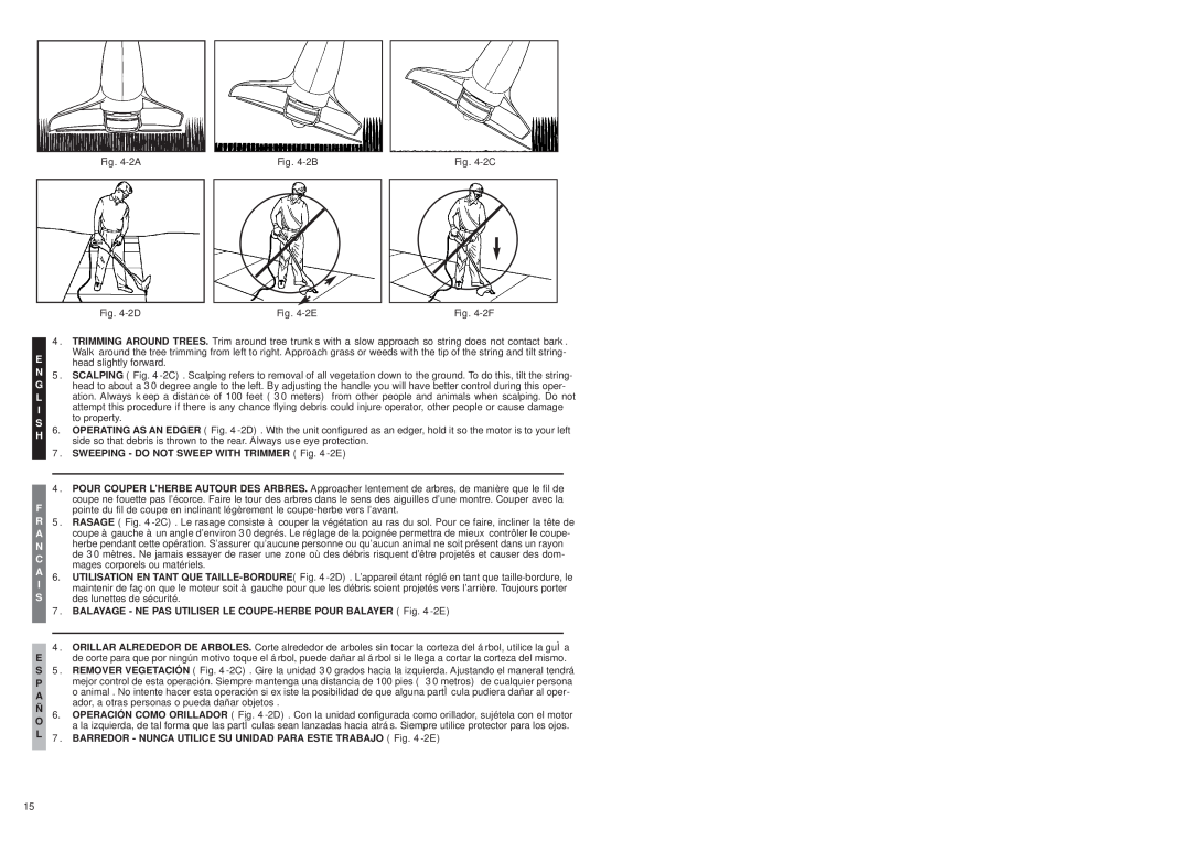 McCulloch MT2027, MT2026 user manual 2A, 2B, 2C, 2D, SWEEPING - DO NOT SWEEP WITH TRIMMER -2E 