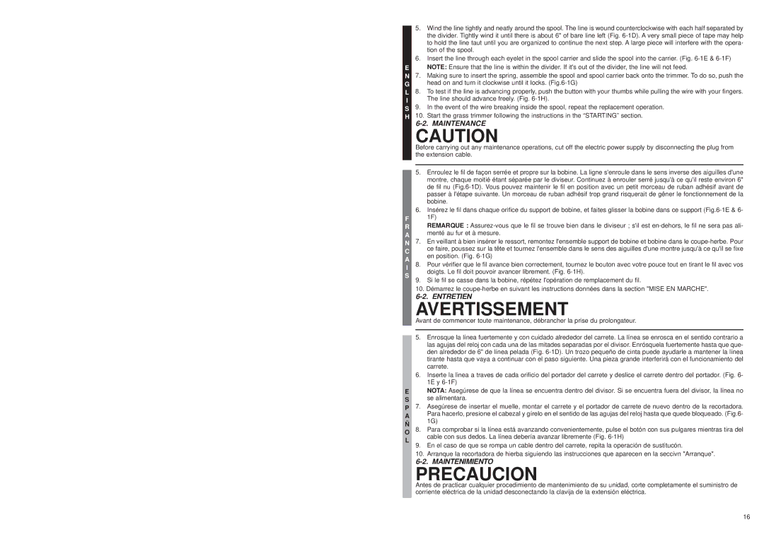 McCulloch MT202A15, MT202A13, MT202A11 user manual Maintenance, Entretien, Maintenimiento 