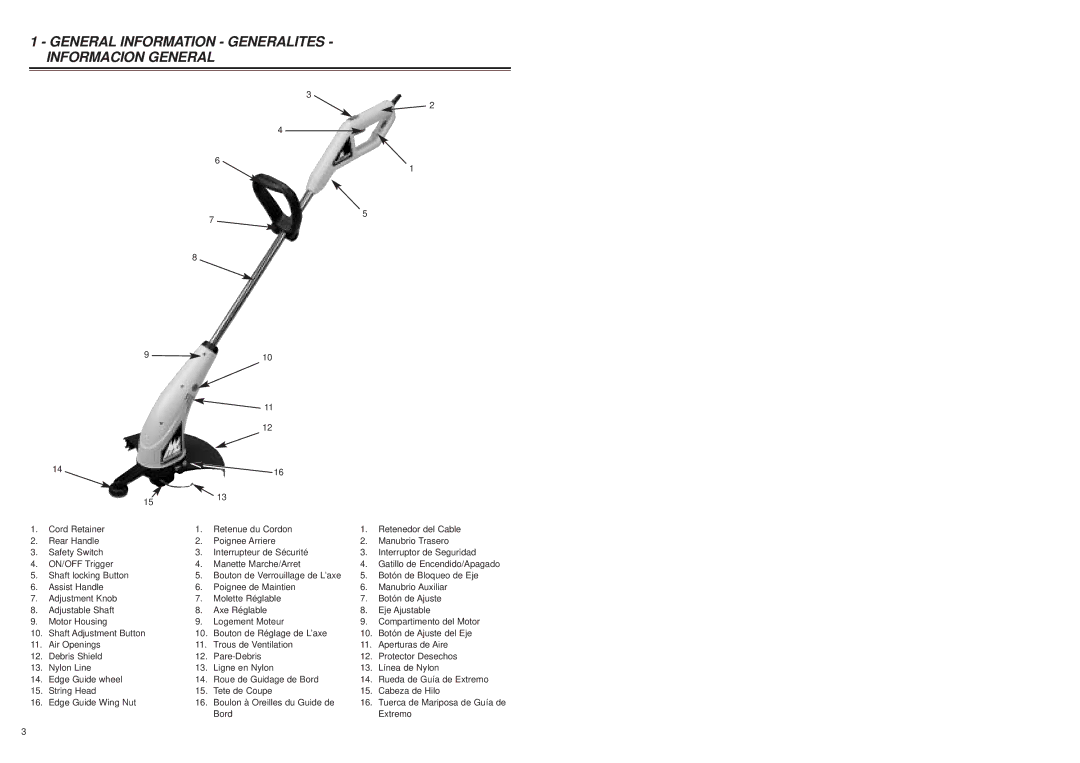 McCulloch MT202A11, MT202A13, MT202A15 user manual General Information Generalites Informacion General 