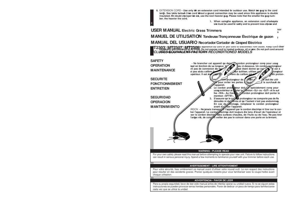 McCulloch MT2308, MT2307, MT2303 user manual Interno 