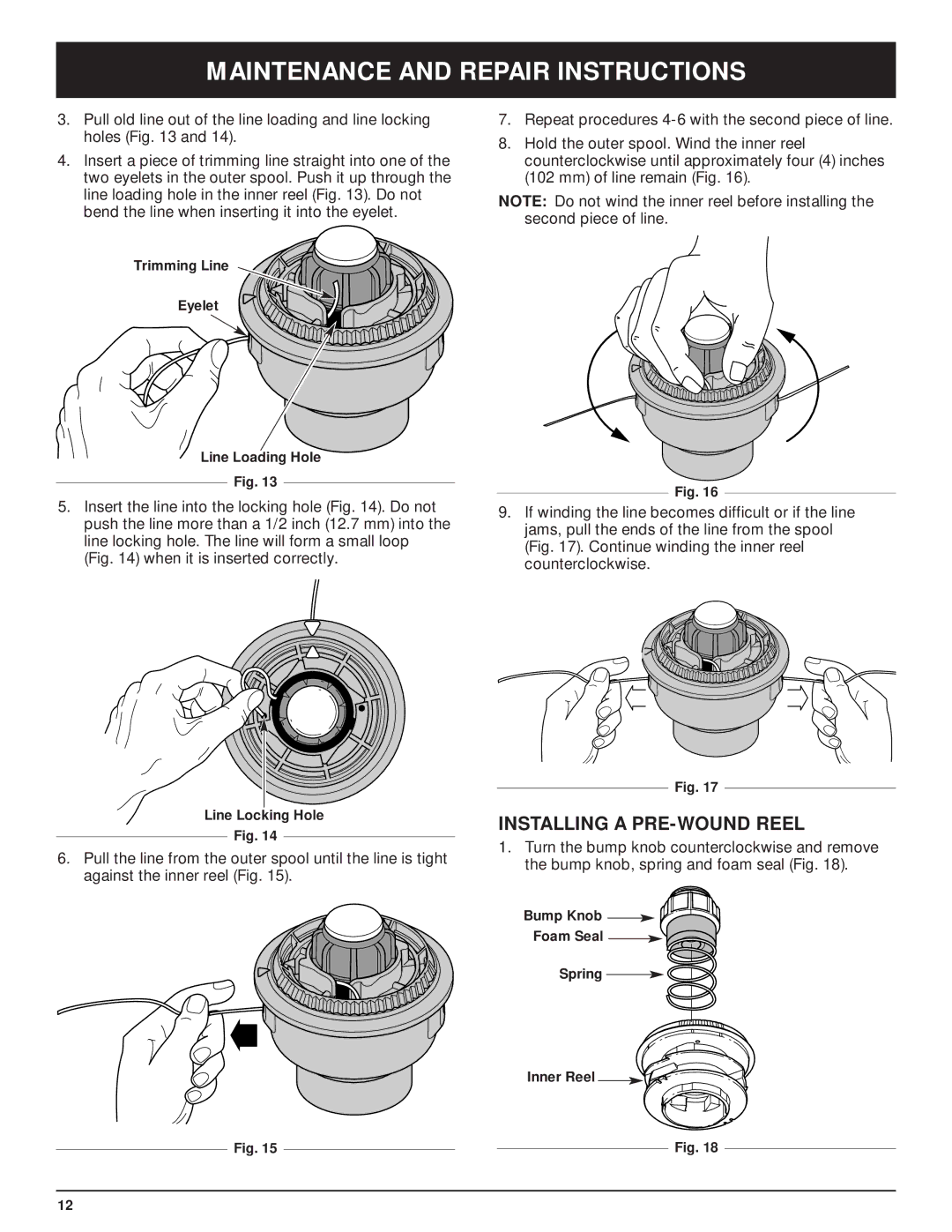 McCulloch MT705 manual Installing a PRE-WOUND Reel 