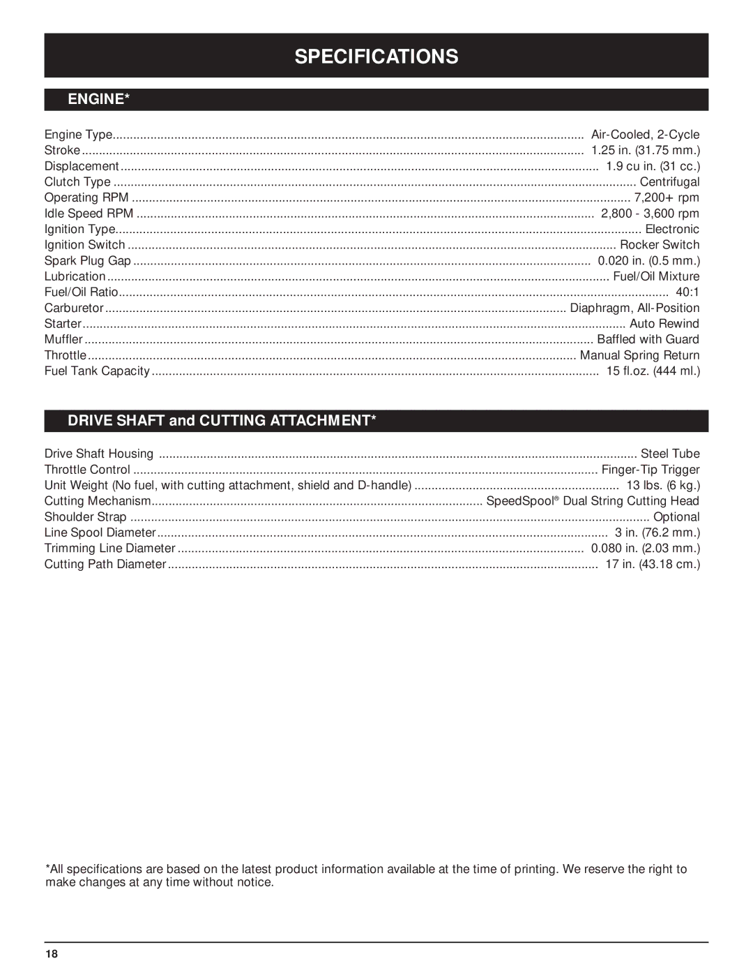 McCulloch MT705 manual Specifications, Engine 