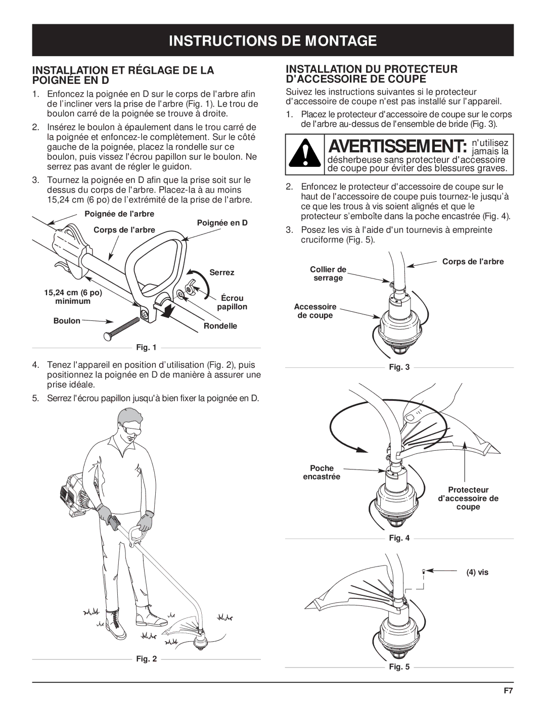 McCulloch MT705 manual Avertissement nutilisez, Instructions DE Montage, Installation ET Réglage DE LA Poignée EN D 