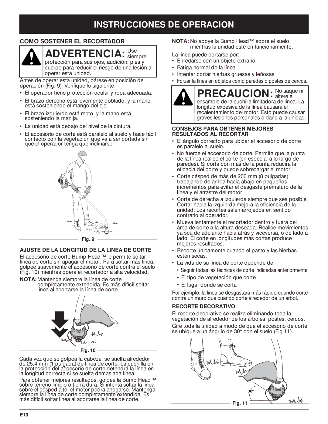 McCulloch MT705 Advertencia Usesiempre, Precaucion No saque ni, Instrucciones DE Operacion, Como Sostener EL Recortador 