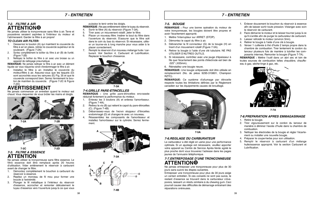 McCulloch MXC1640DK, MXC1640DH Filtre a AIR, Filtre a Essence, Grille PARE-ETINCELLES, Bougie, Reglage DU Carburateur 