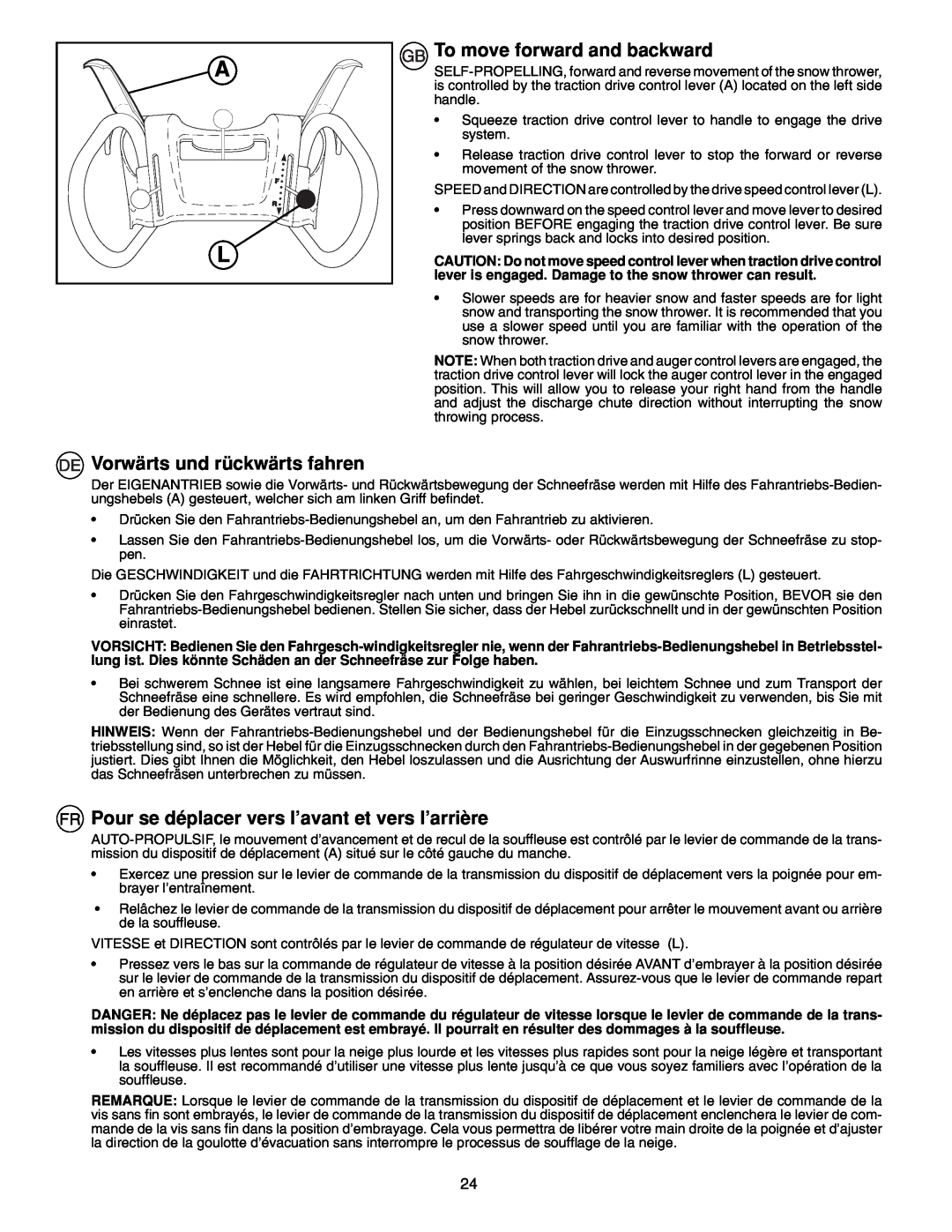 McCulloch PM55, PM85, PM105 instruction manual To move forward and backward, Vorwärts und rückwärts fahren 
