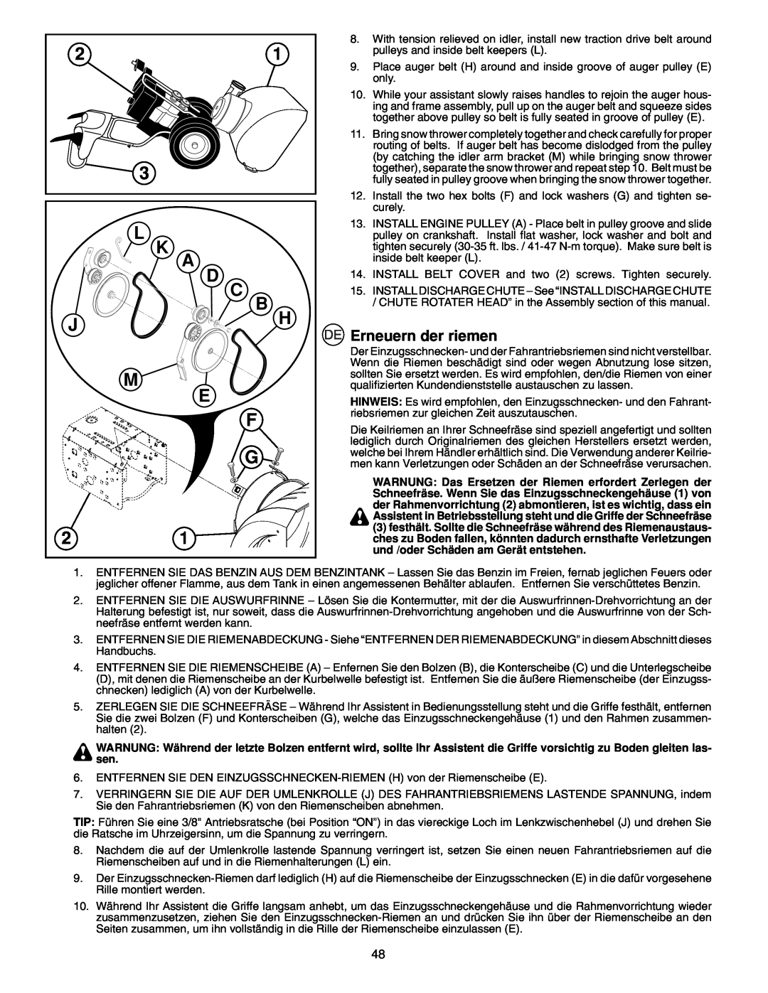 McCulloch PM55, PM85, PM105 instruction manual Erneuern der riemen, M E F G 21 