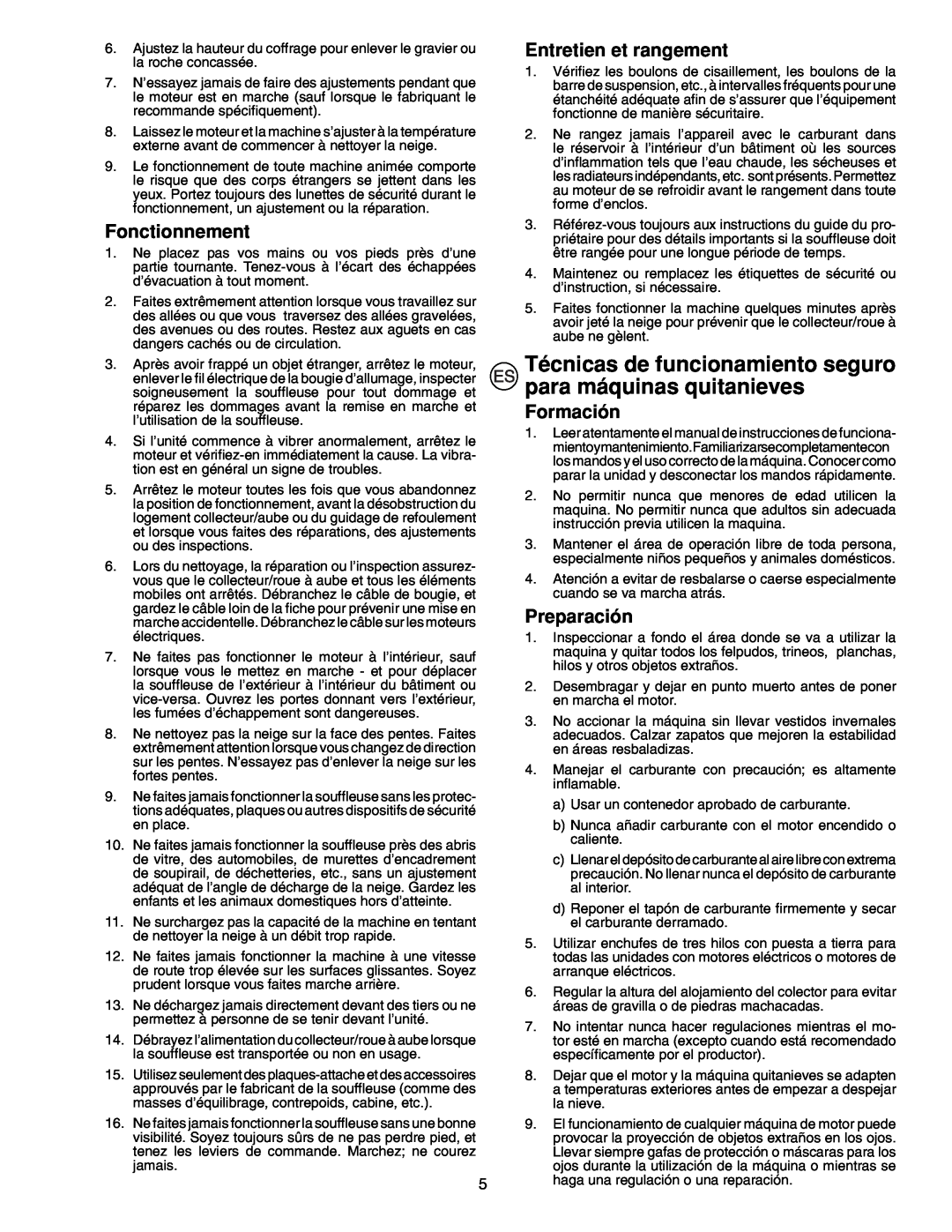 McCulloch PM105, PM55, PM85 instruction manual Fonctionnement, Entretien et rangement, Formación, Preparación 