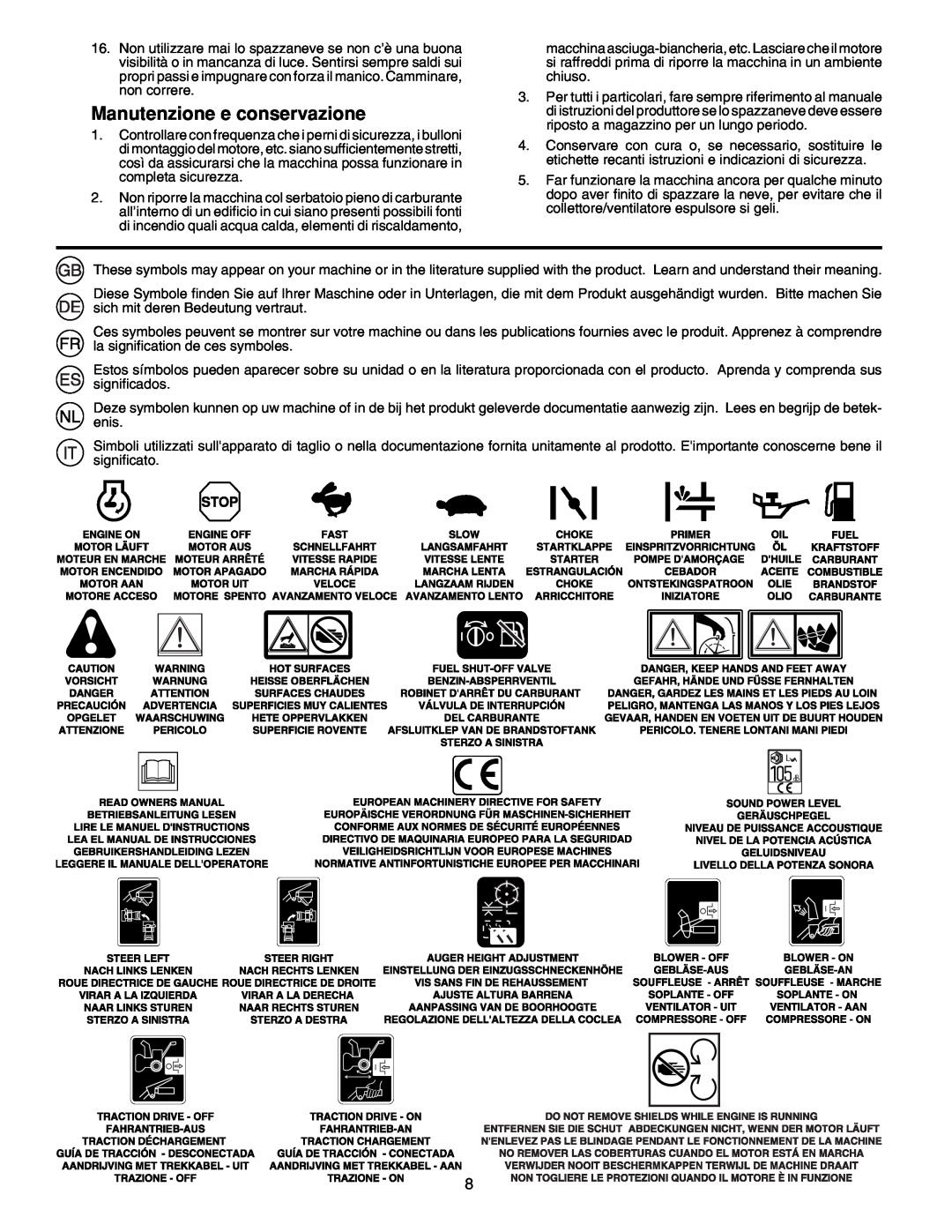 McCulloch PM105, PM55, PM85 instruction manual Manutenzione e conservazione 