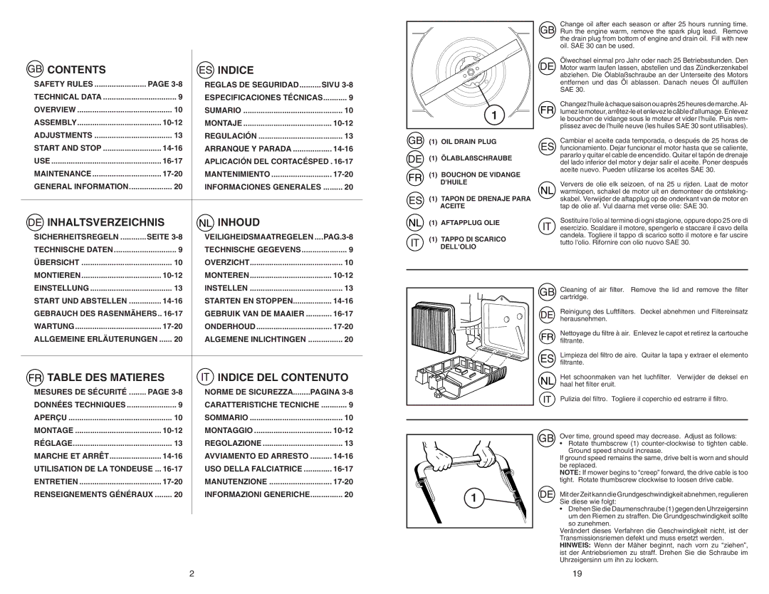 McCulloch PM6556D instruction manual Contents Indice 