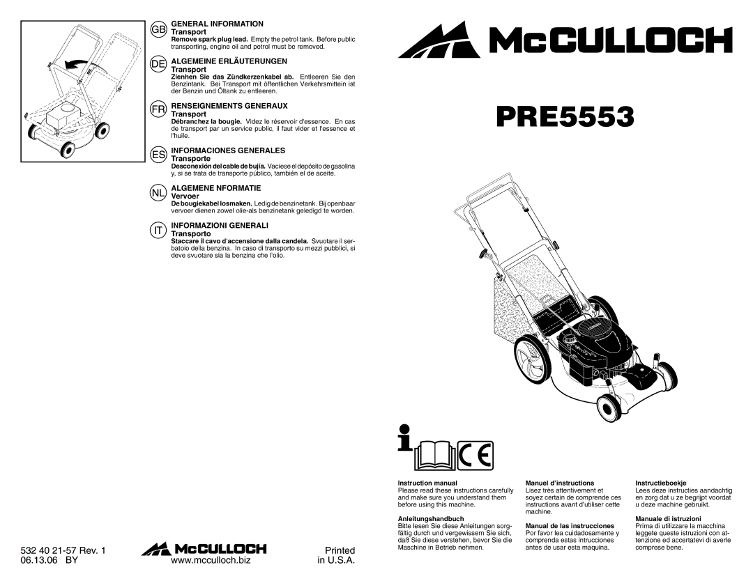 McCulloch PRE5553 instruction manual General Information, Algemeine Erläuterungen, Renseignements Generaux 