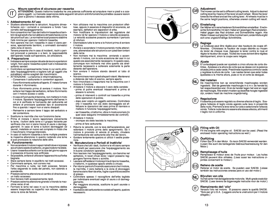 McCulloch PRE5553 instruction manual Misure operative di sicurezza per rasaerba 