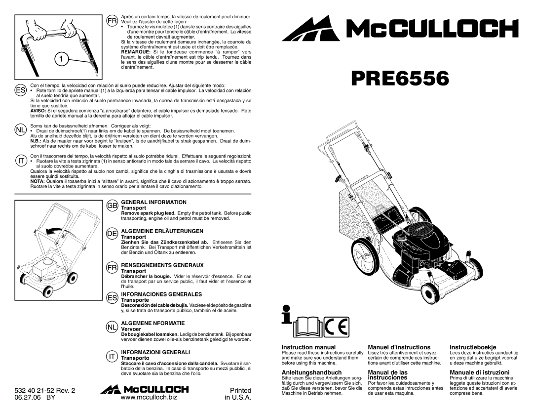 McCulloch PRE6556 instruction manual General Information, Algemeine Erläuterungen, Renseignements Generaux 