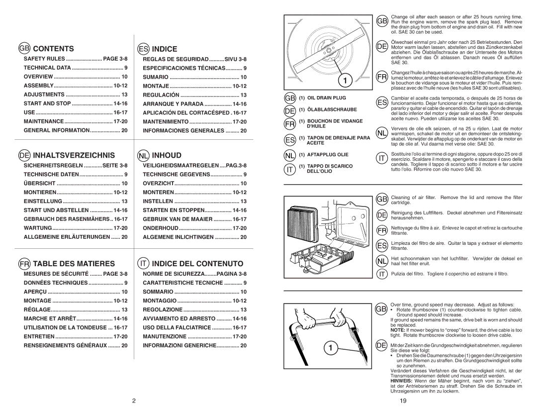 McCulloch PRE6556 instruction manual Contents Indice 