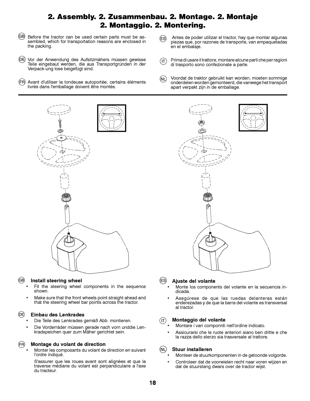 McCulloch HURRICANE 125 RB Install steering wheel, Einbau des Lenkrades, Ajuste del volante, Montaggio del volante 