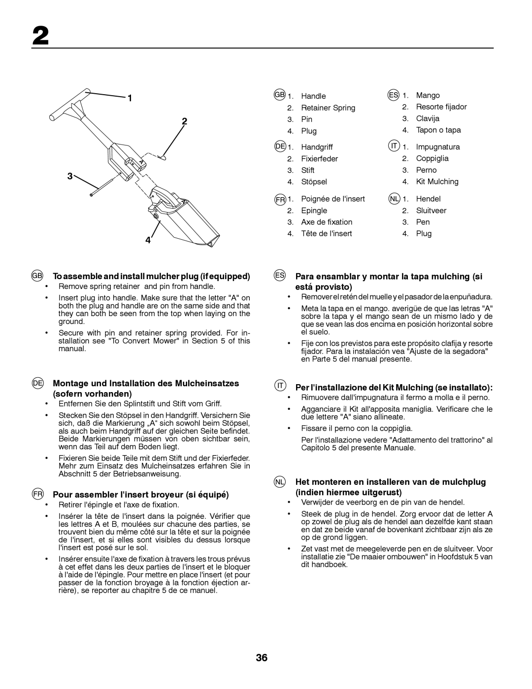 McCulloch REN11592RB, RB135B92 To assemble and install mulcher plug if equipped, Pour assembler linsert broyeur si équipé 