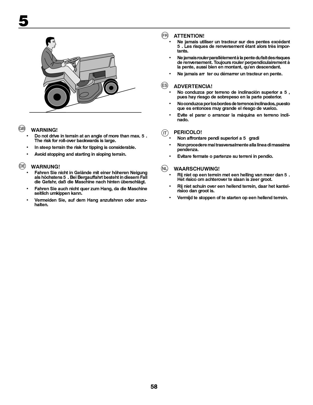 McCulloch YP12592RB, RB135B92, LZ13592RBK, LZ1292RB, MBA14592BRK, REN13592RB Warnung, Advertencia, Pericolo, Waarschuwing 