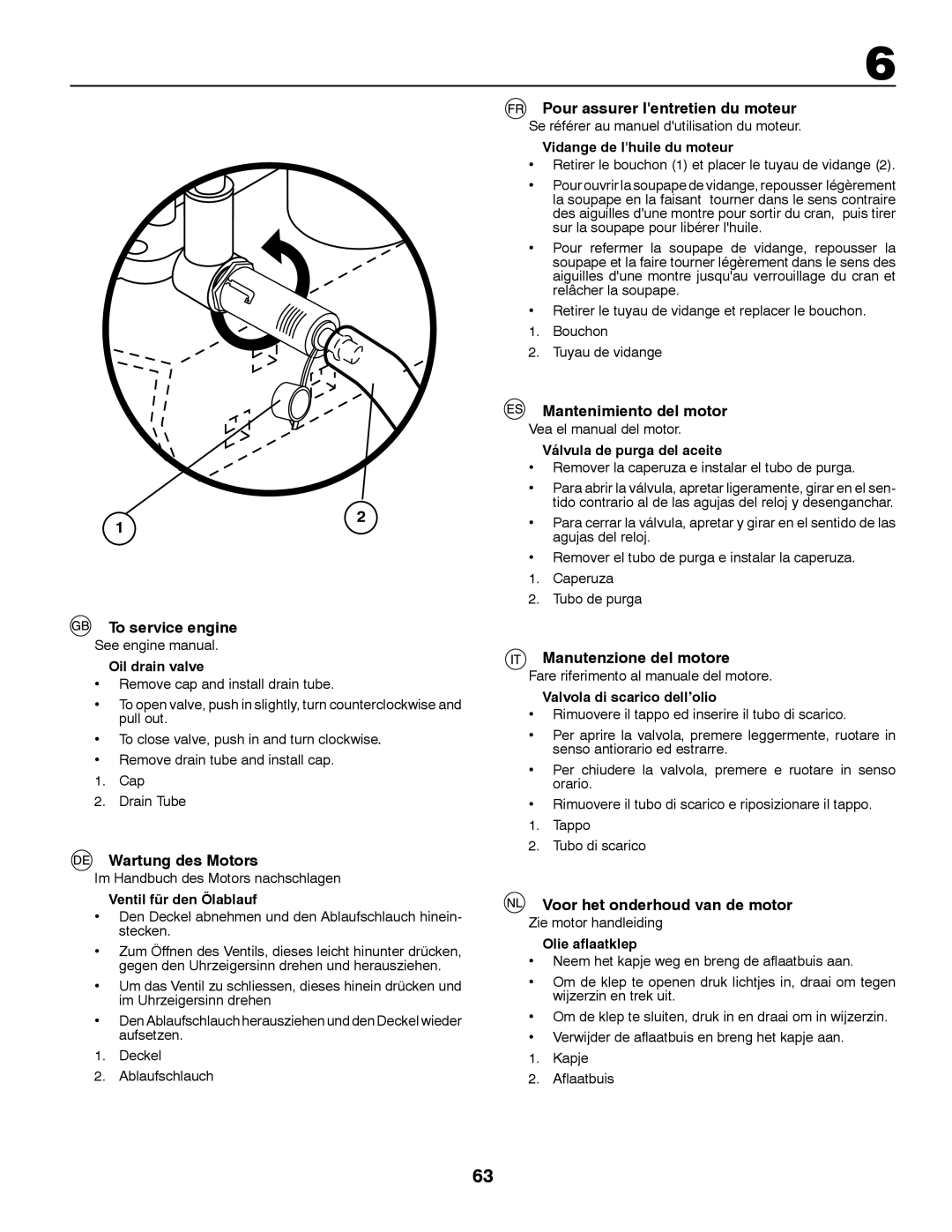 McCulloch RE13592RBK To service engine, Wartung des Motors, Pour assurer lentretien du moteur, Mantenimiento del motor 