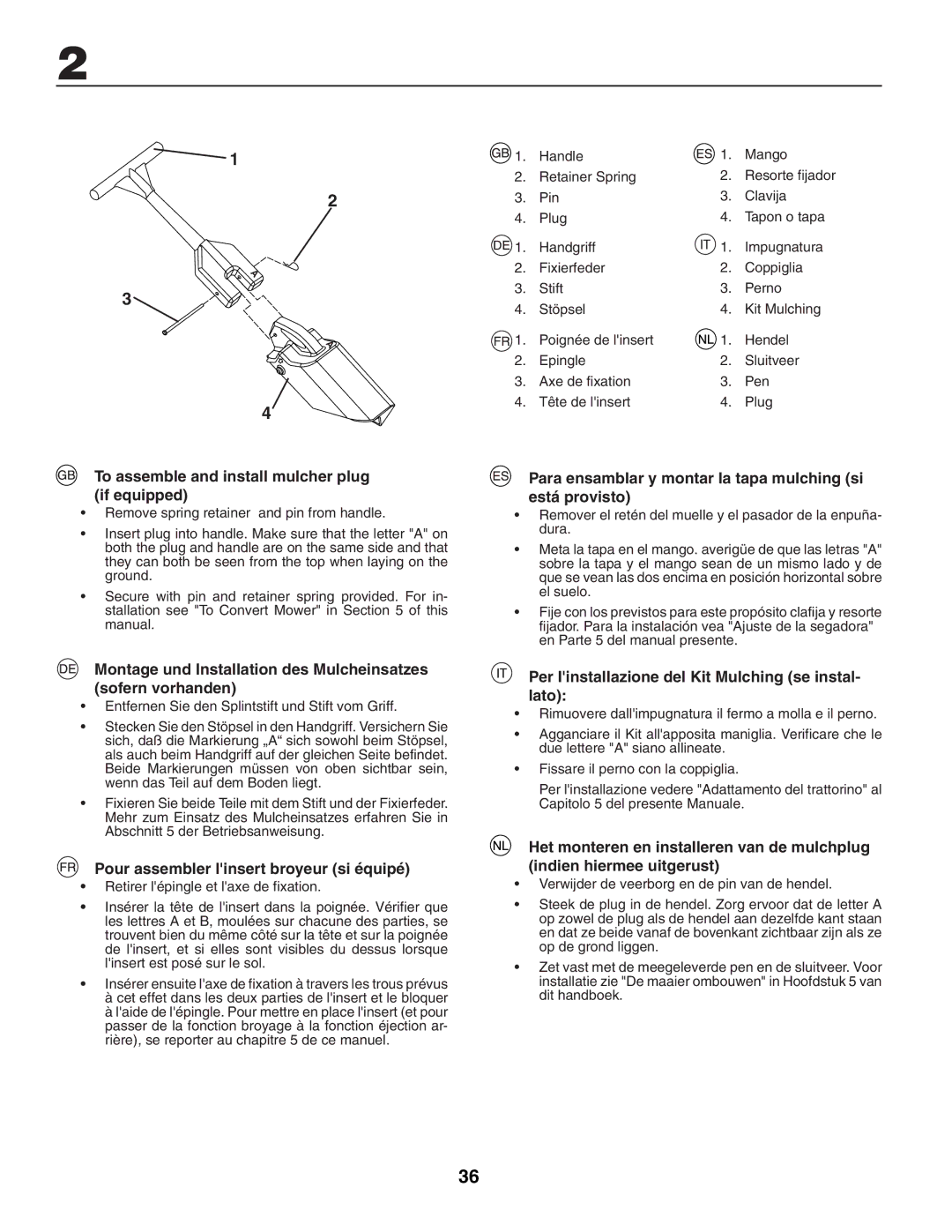 McCulloch M13592HRB, M1359HRB To assemble and install mulcher plug if equipped, Pour assembler linsert broyeur si équipé 