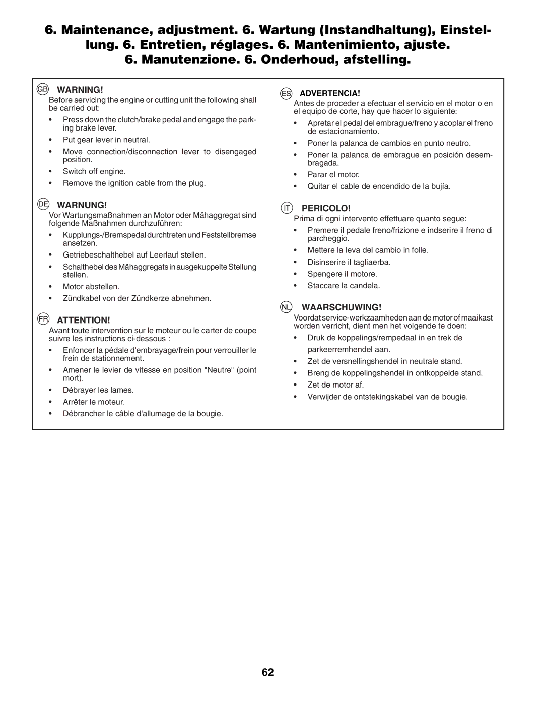 McCulloch LZ145H92RBK, UN145H92RBK, M13592HRB, M1359HRB, RE145H92RBK instruction manual Advertencia 