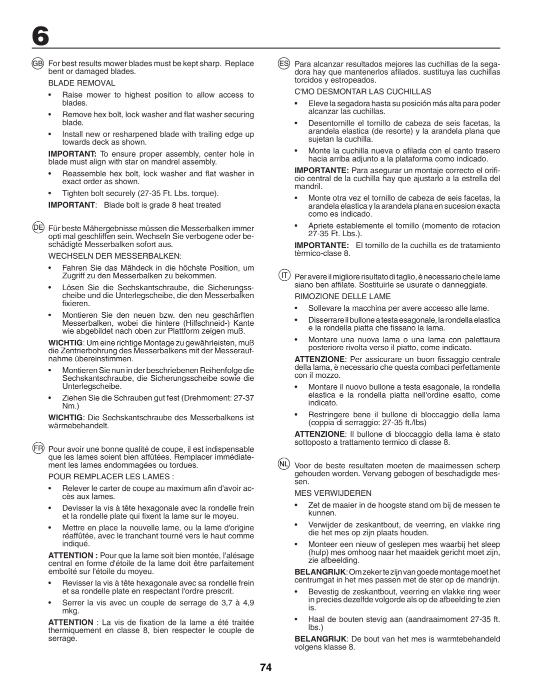 McCulloch RE145H92RBK, UN145H92RBK, M13592HRB, LZ145H92RBK, M1359HRB instruction manual Blade Removal 