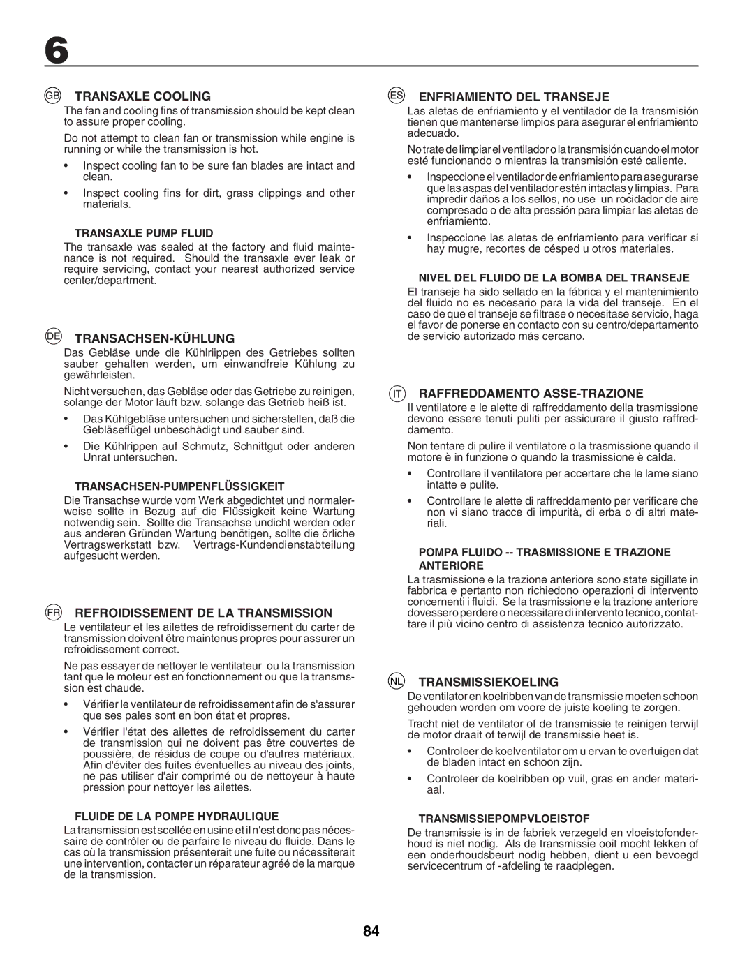 McCulloch RE145H92RBK Transaxle Cooling, Transachsen-Kühlung, Refroidissement DE LA Transmission, Transmissiekoeling 