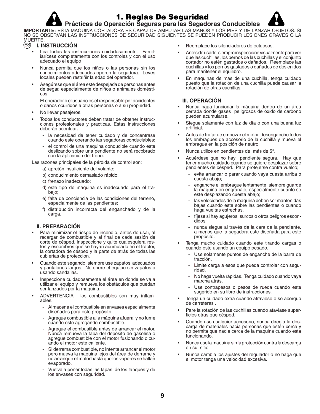 McCulloch RE145H92RBK, UN145H92RBK, M13592HRB, LZ145H92RBK Reglas De Seguridad, Instrucción, II. Preparación, III. Operación 