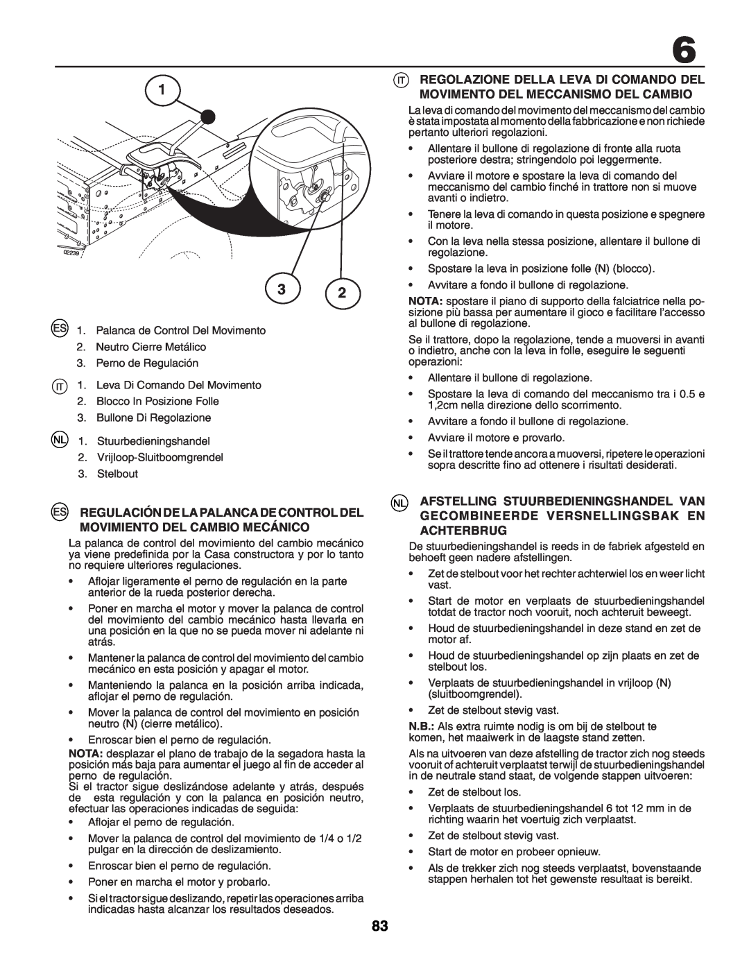 McCulloch M1359HRB, UN145H92RBK, M13592HRB Regulación De La Palanca De Control Del Movimiento Del Cambio Mecánico 