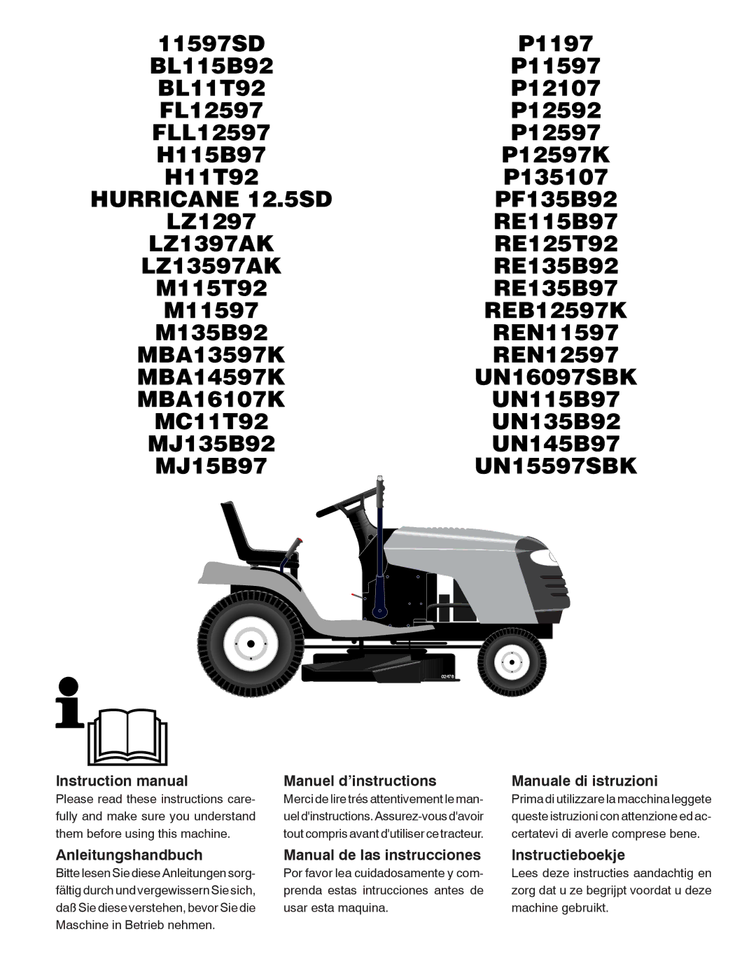 McCulloch UN135B92, UN15597SBK, UN115B97, LZ1297, UN16097SBK, LZ13597AK, UN145B97, MBA13597K instruction manual Hurricane 12.5SD 