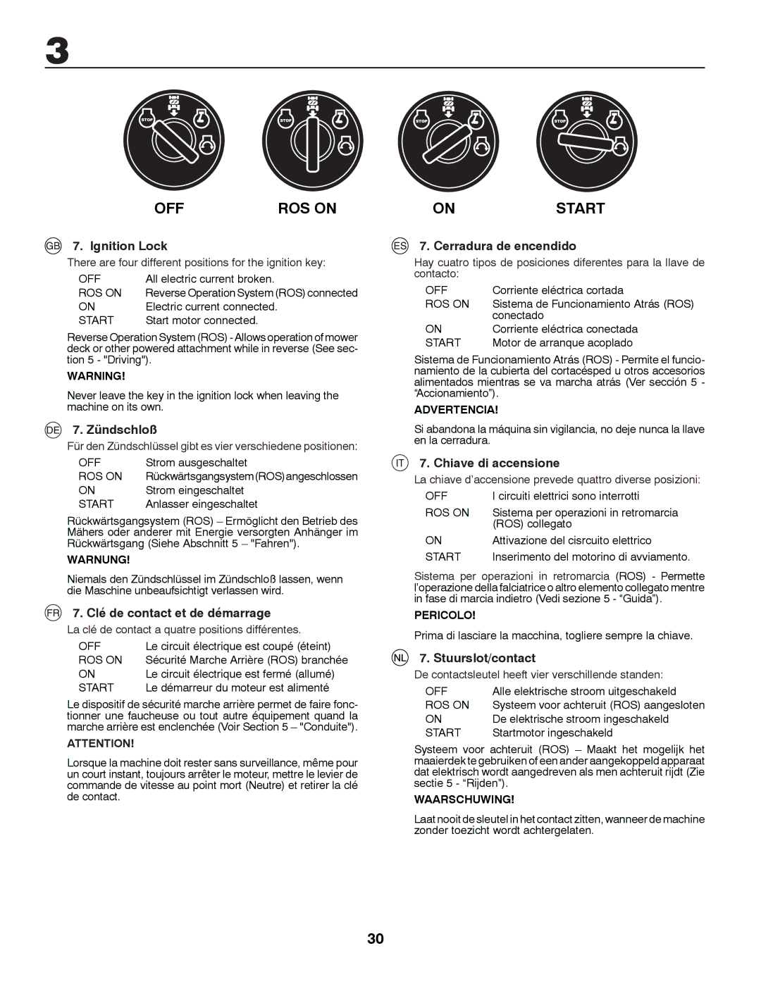 McCulloch RE125T92 Ignition Lock, Zündschloß, Clé de contact et de démarrage, Cerradura de encendido, Chiave di accensione 