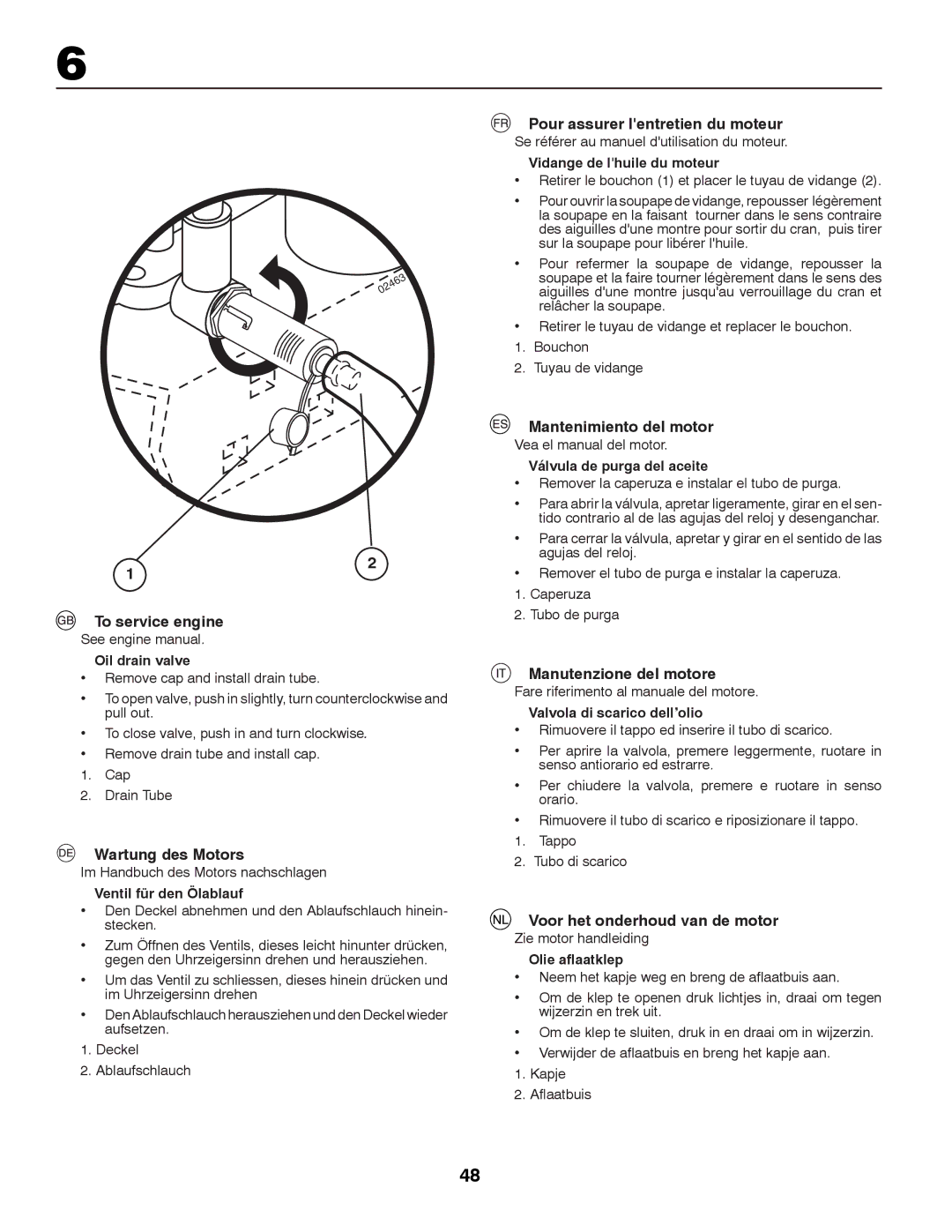 McCulloch MBA13597K To service engine, Wartung des Motors, Pour assurer lentretien du moteur, Mantenimiento del motor 