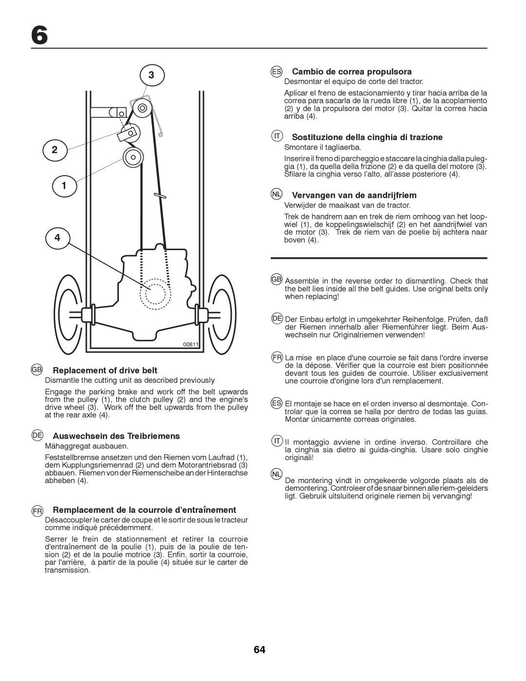 McCulloch MJ135B92 Replacement of drive belt, Auswechsein des Treibriemens, Remplacement de la courroie dentraînement 