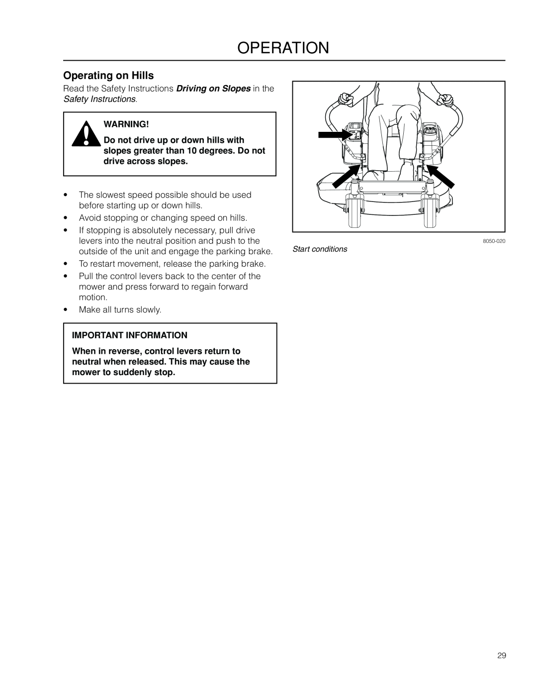 McCulloch 966564001, ZM3016 BF manual Operating on Hills, operation, Important Information 