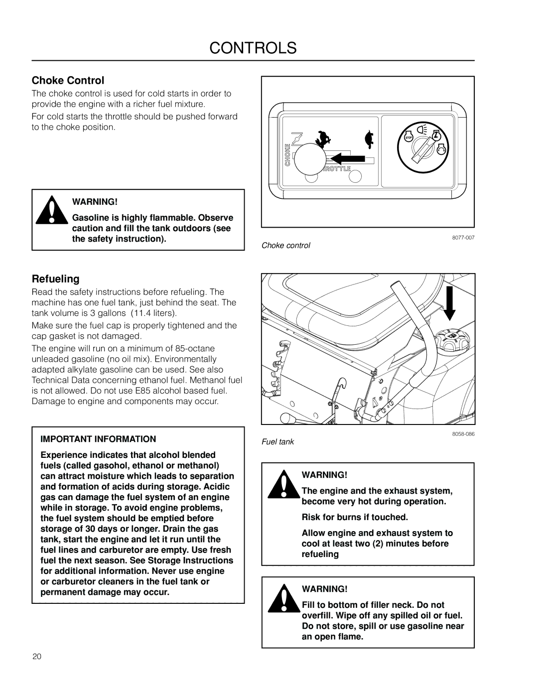 McCulloch ZM3016BF/966564001 manual Choke Control, Refueling 