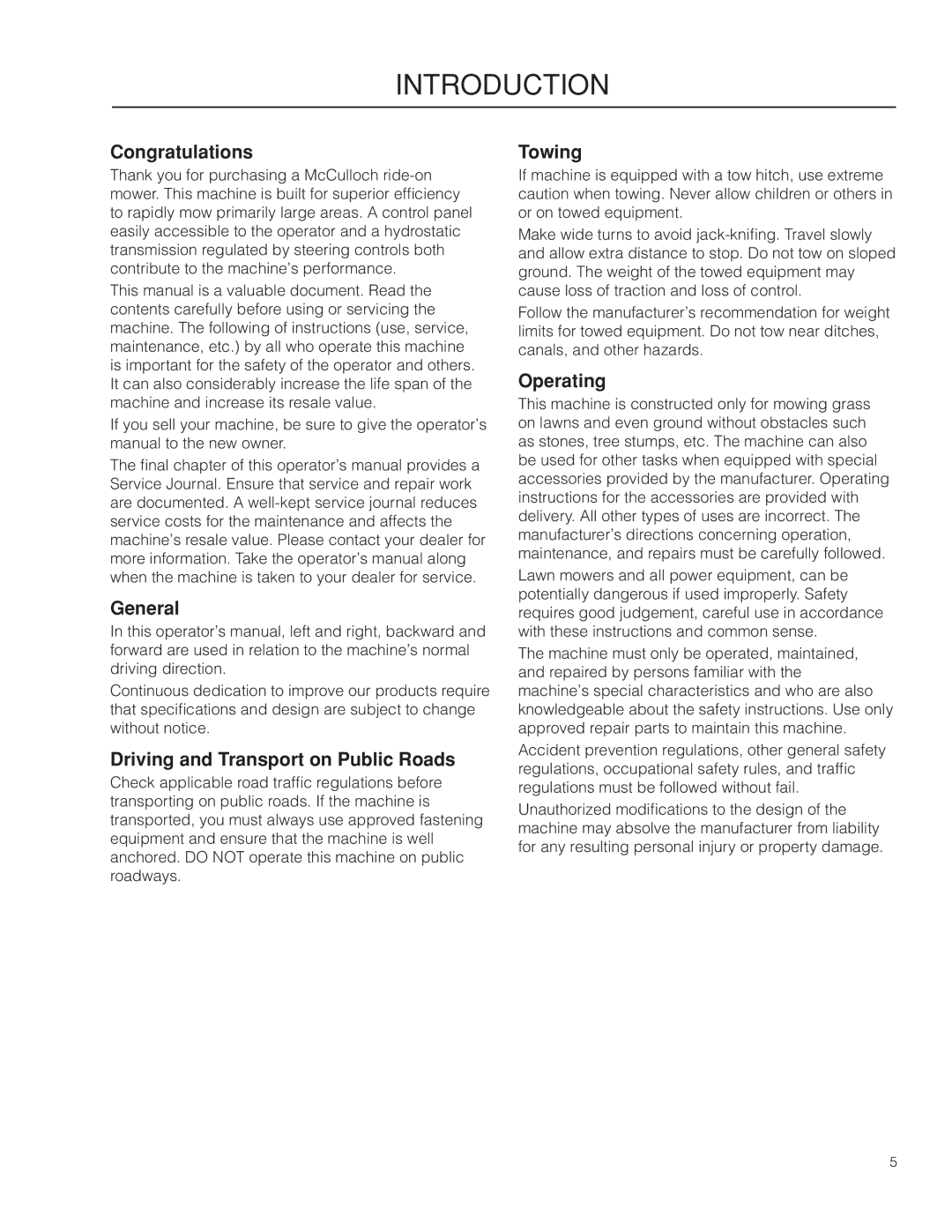 McCulloch 966582001, ZM3816 BF manual Introduction 