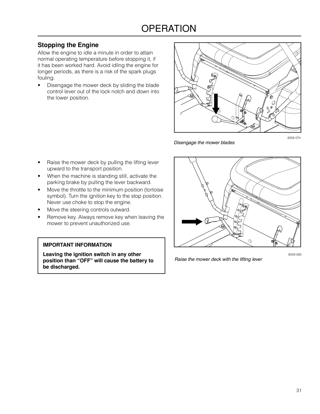McCulloch 966582001, ZM3816 BF manual Stopping the Engine, operation, Important Information 