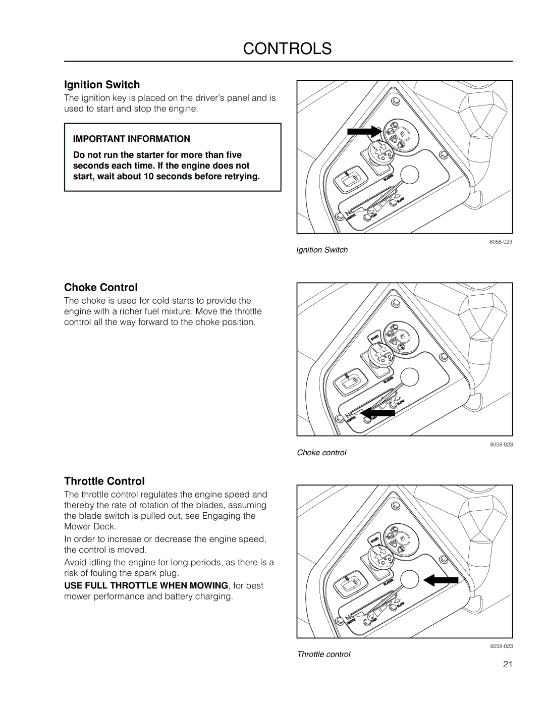 McCulloch 966564101, ZM4619 manual Ignition Switch, Choke Control, Throttle Control 