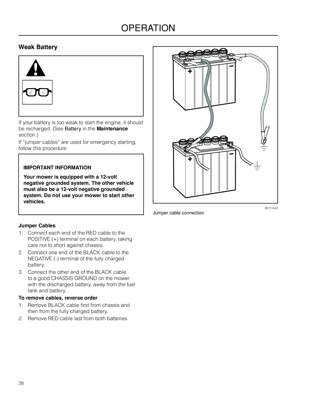 McCulloch ZM4619, 966564101 manual Weak Battery, To remove cables, reverse order 