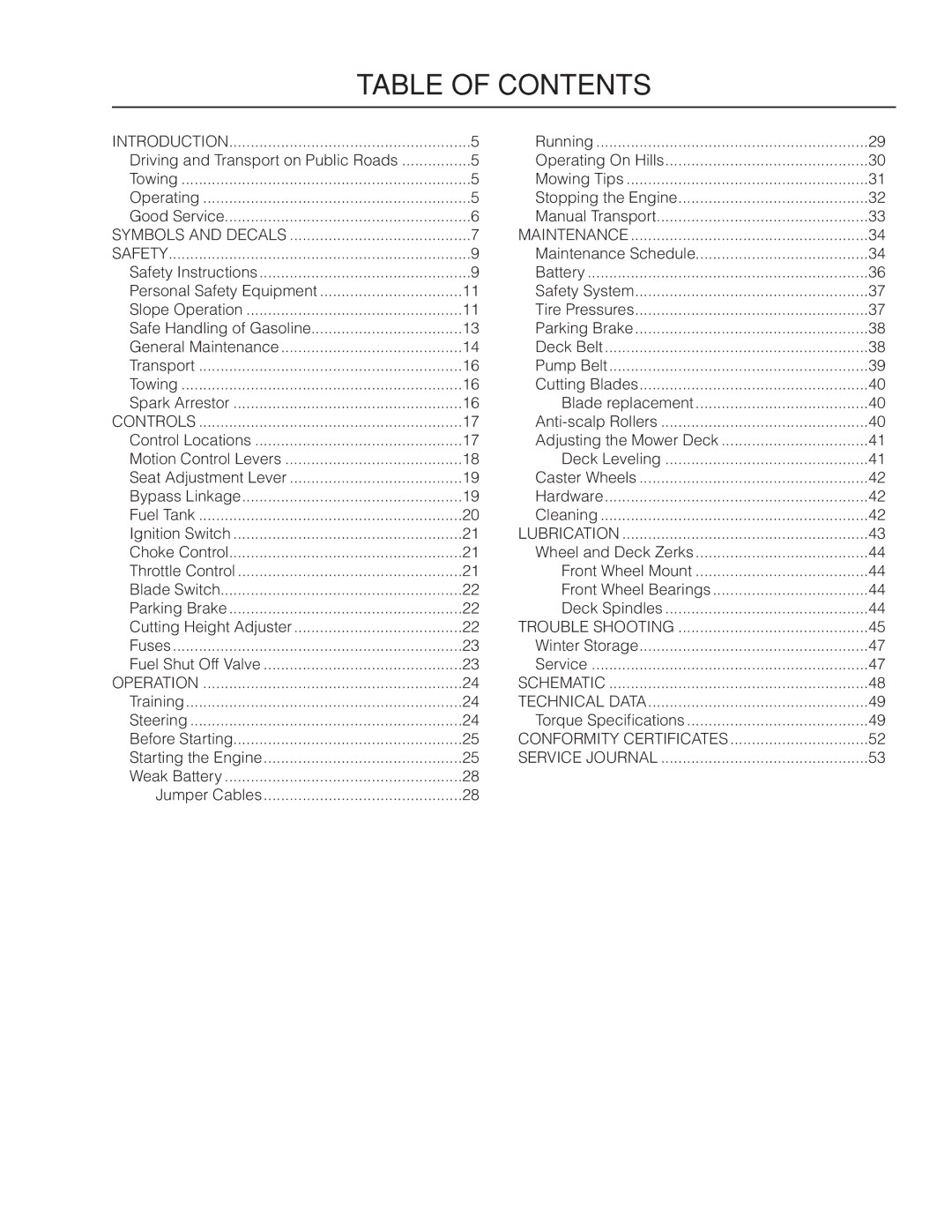 McCulloch 966564101, ZM4619 manual Table of Contents 