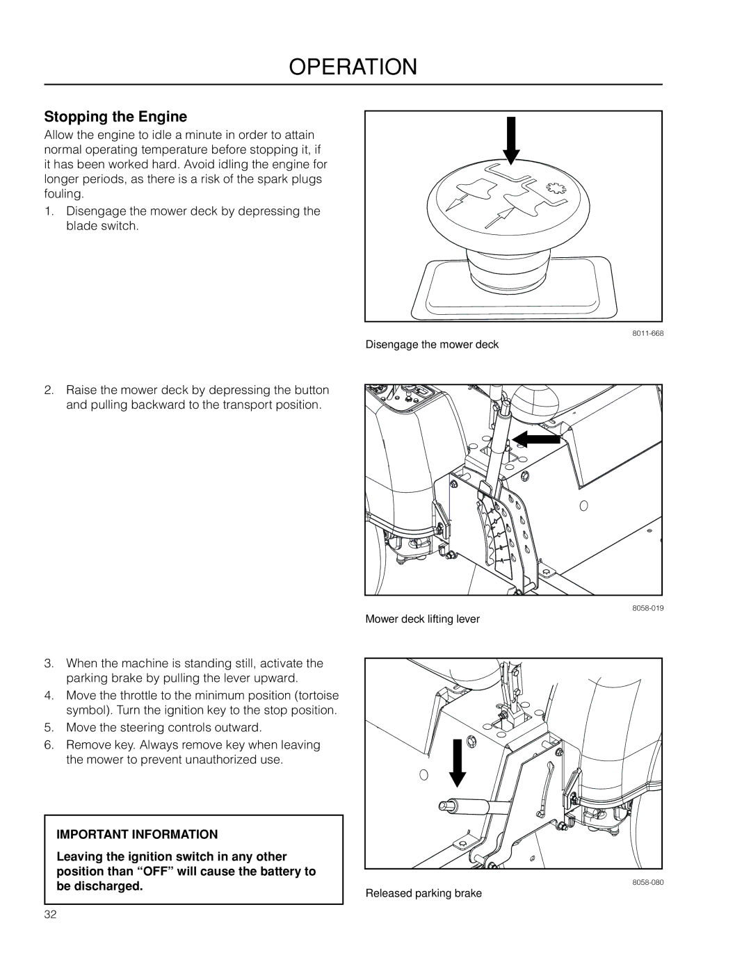 McCulloch ZM4619, 966564101 manual Stopping the Engine 