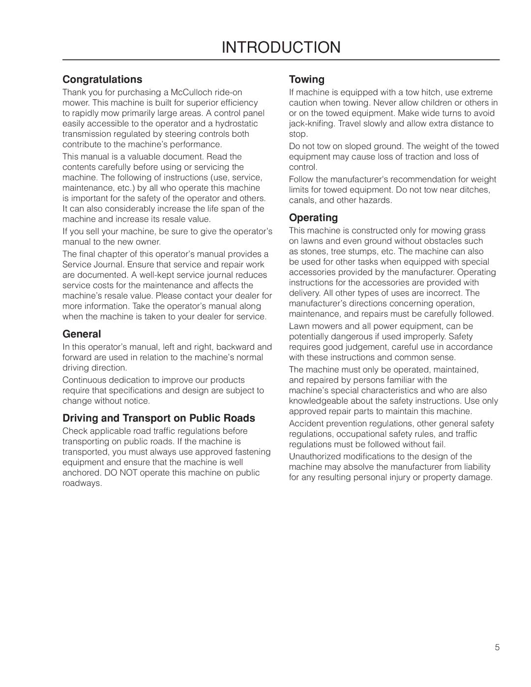 McCulloch 966564101, ZM4619 manual Introduction 