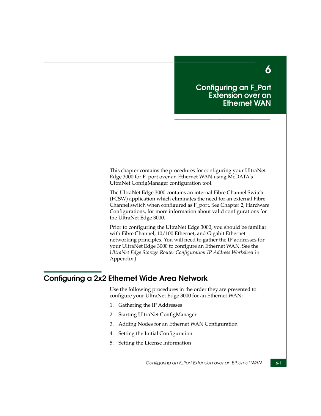 McDATA 3000 manual Configuring an FPort Extension over an Ethernet WAN, Configuring a 2x2 Ethernet Wide Area Network 