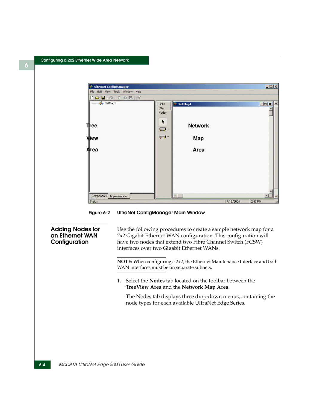 McDATA 3000 manual TreeView Area and the Network Map Area 