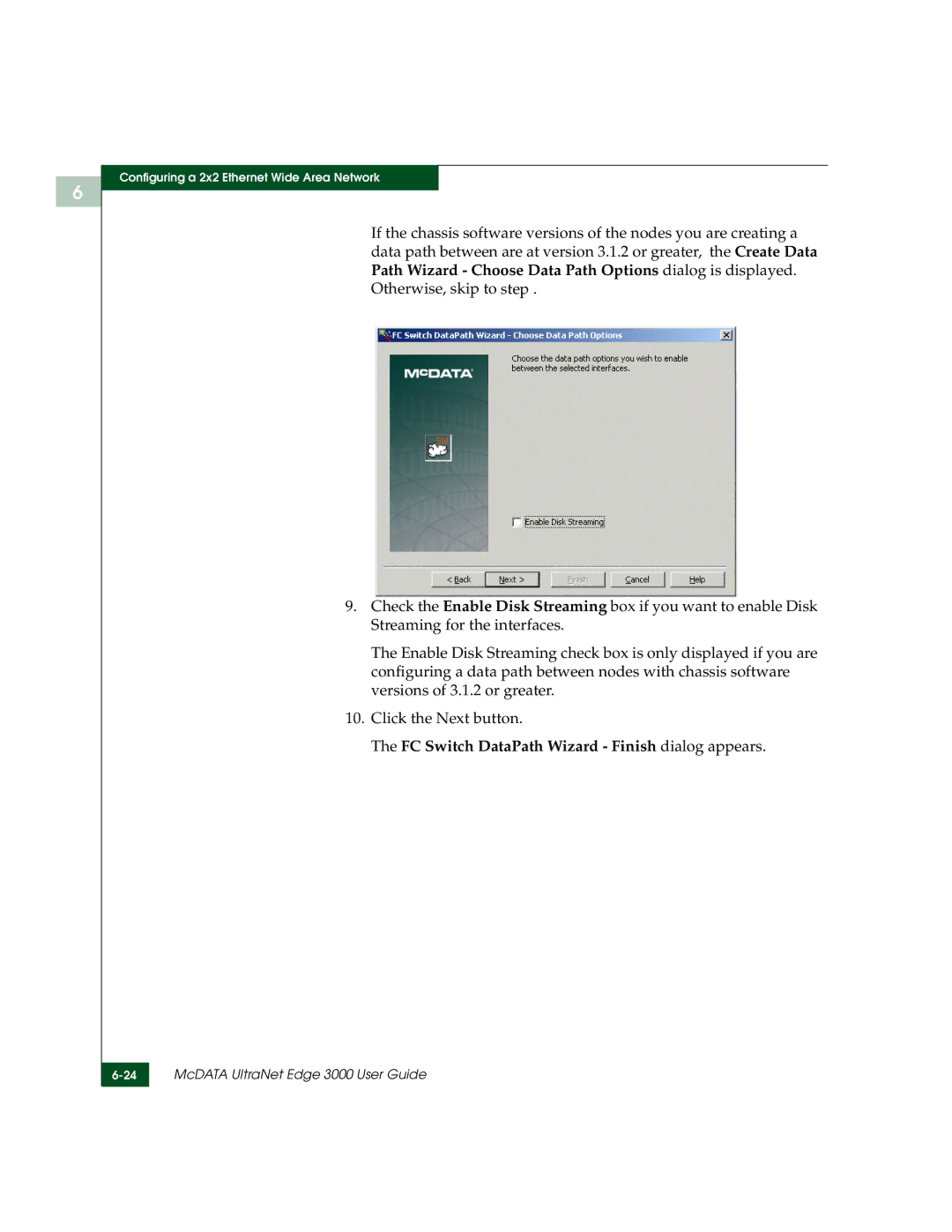 McDATA 3000 manual FC Switch DataPath Wizard Finish dialog appears 