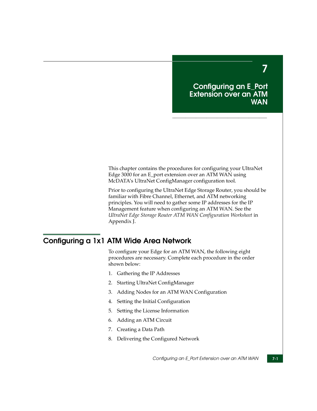 McDATA 3000 manual Configuring an EPort Extension over an ATM, Configuring a 1x1 ATM Wide Area Network 