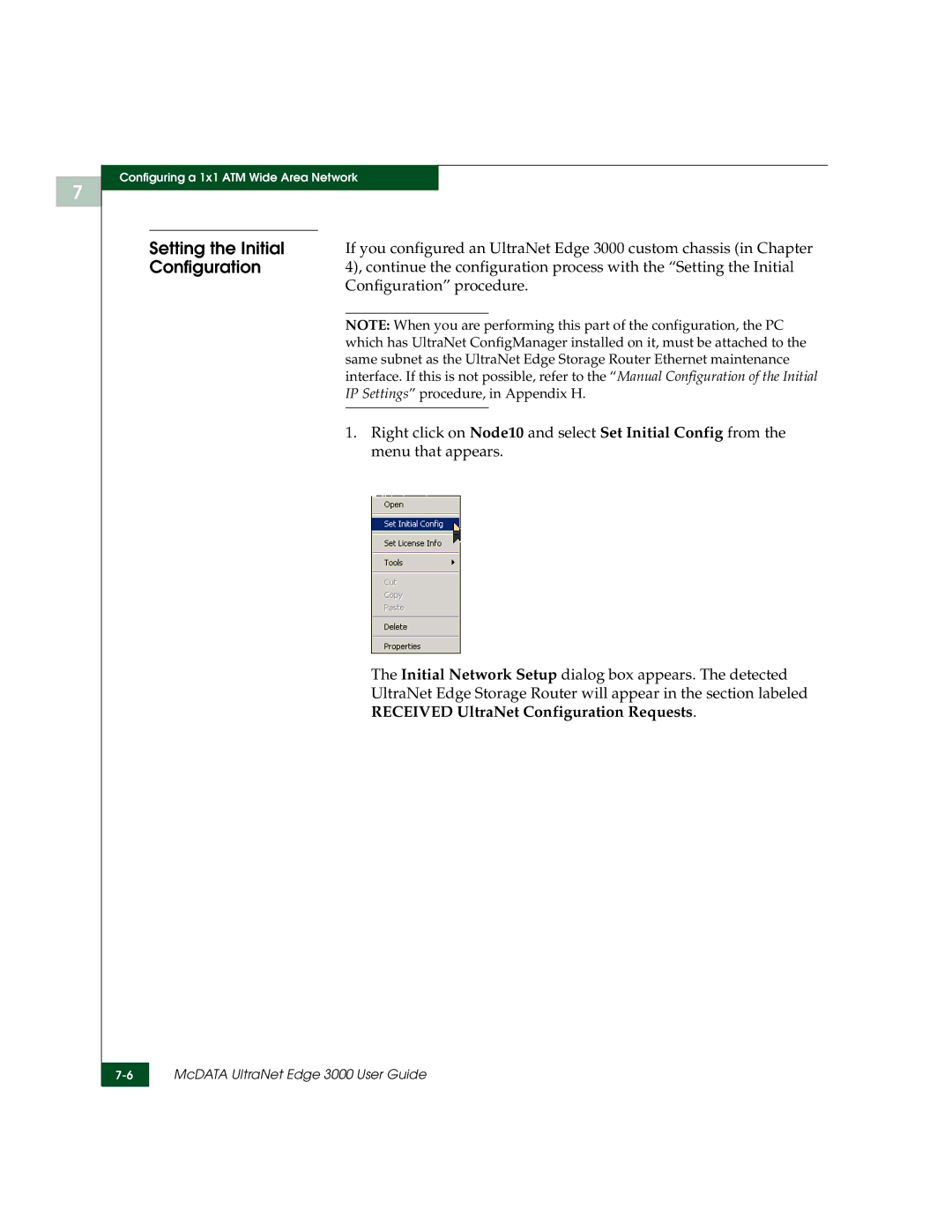 McDATA 3000 manual Setting the Initial, Received UltraNet Configuration Requests 