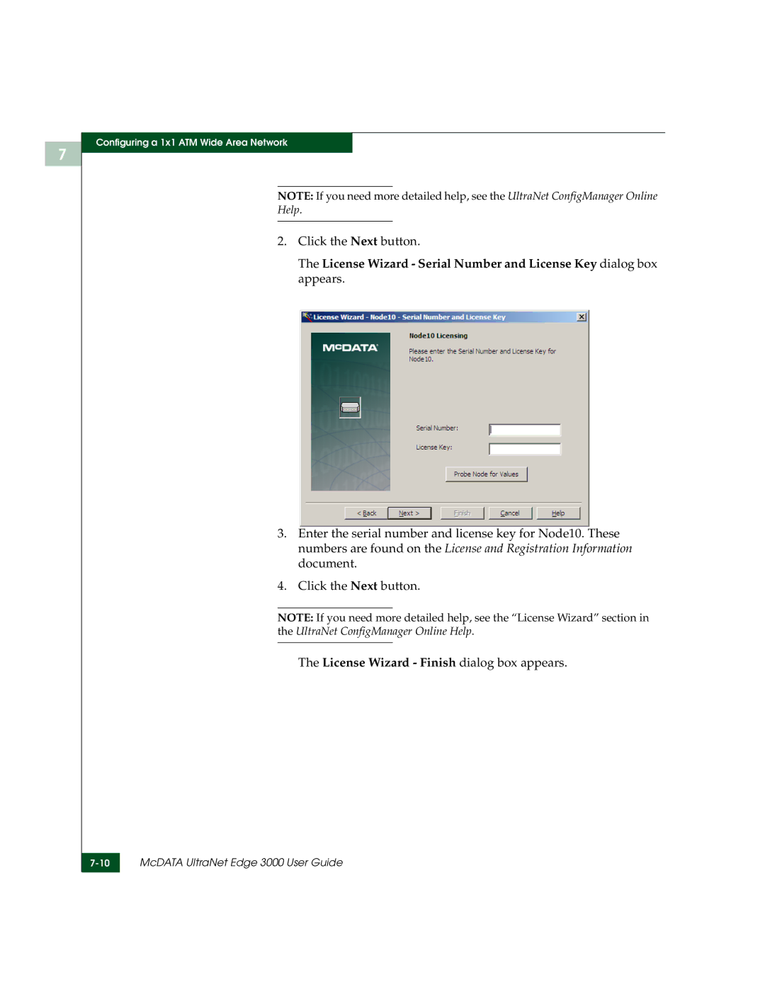 McDATA 3000 manual License Wizard Finish dialog box appears 