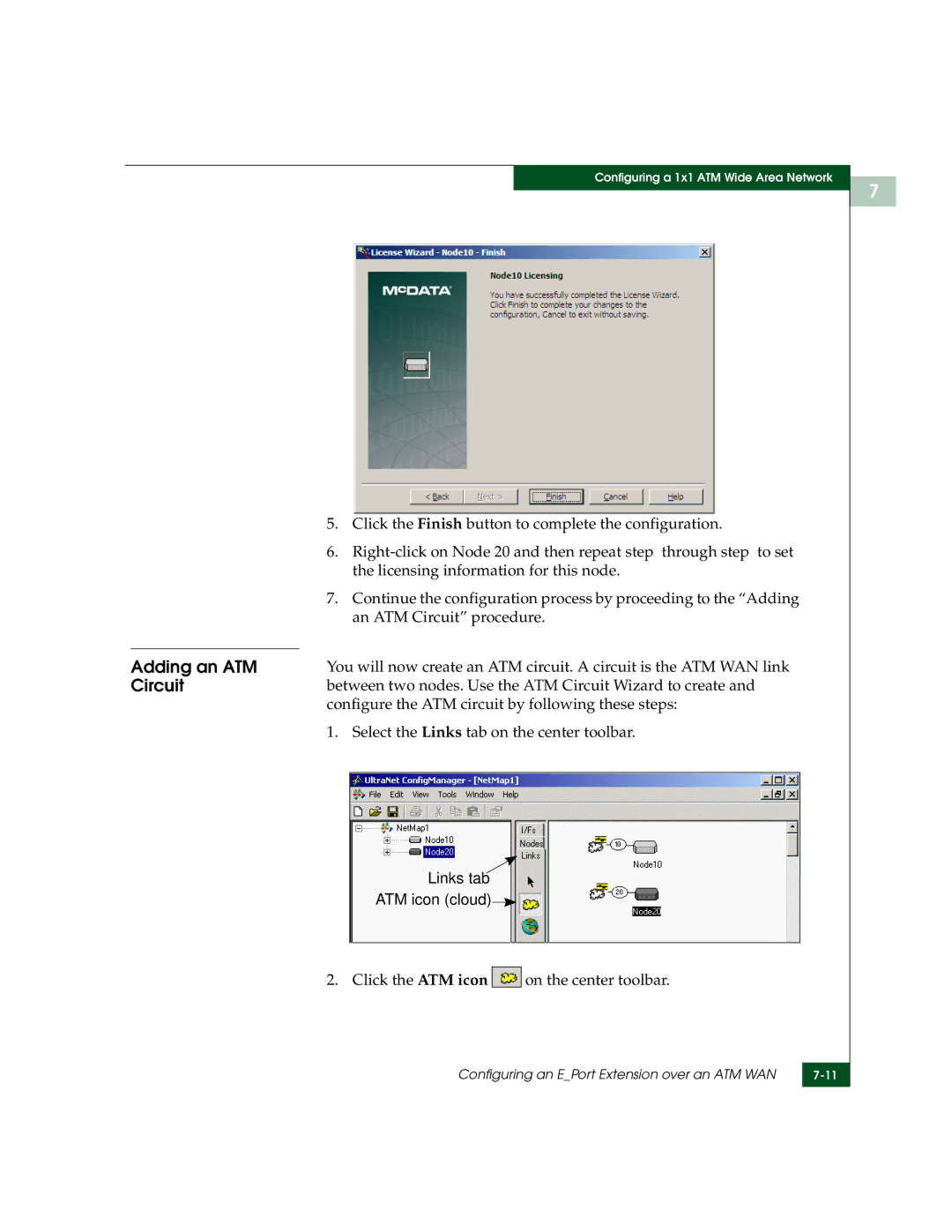 McDATA 3000 manual Adding an ATM, Circuit, Links tab ATM icon cloud 