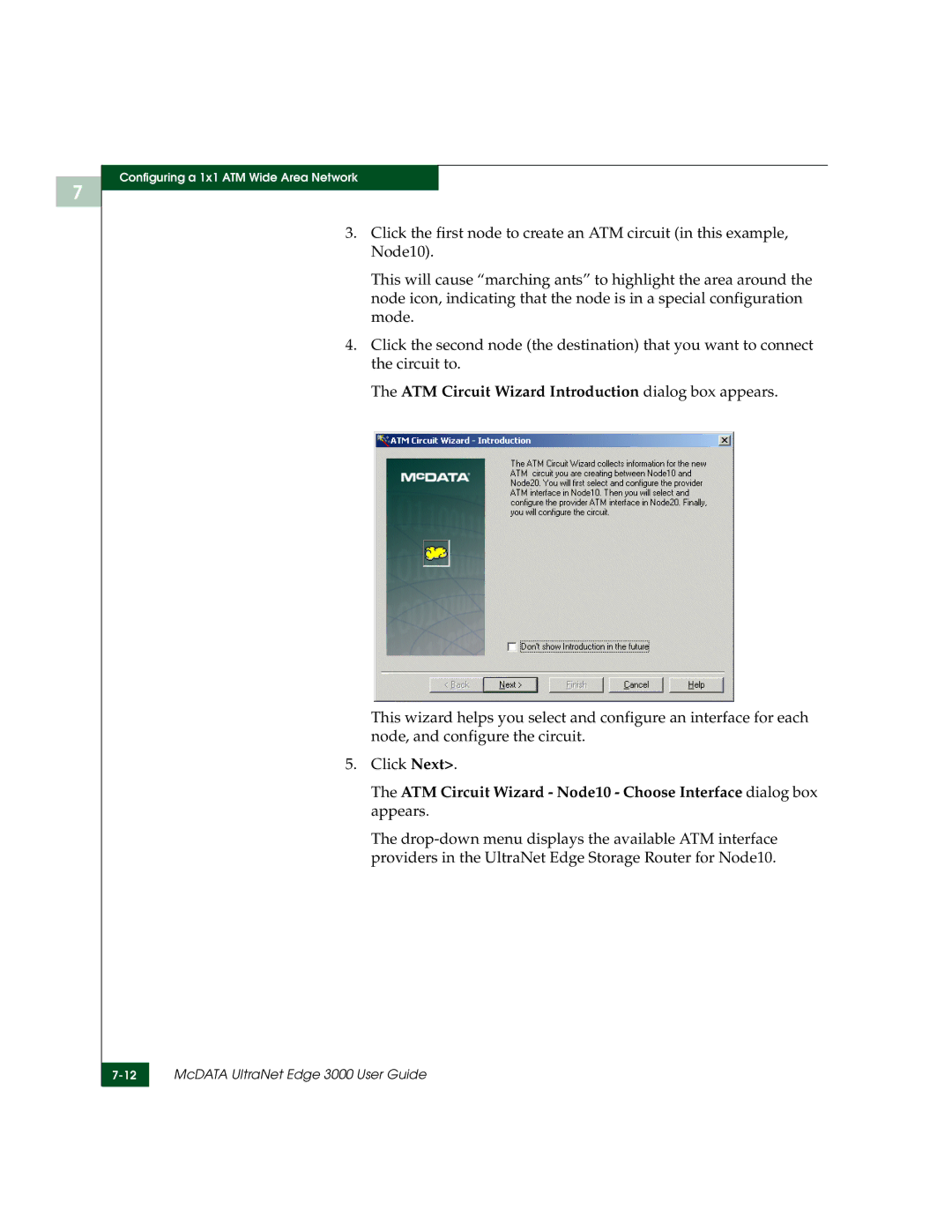 McDATA 3000 manual ATM Circuit Wizard Introduction dialog box appears 