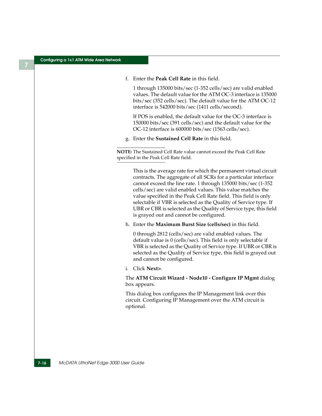 McDATA 3000 manual Enter the Maximum Burst Size cells/sec in this field 